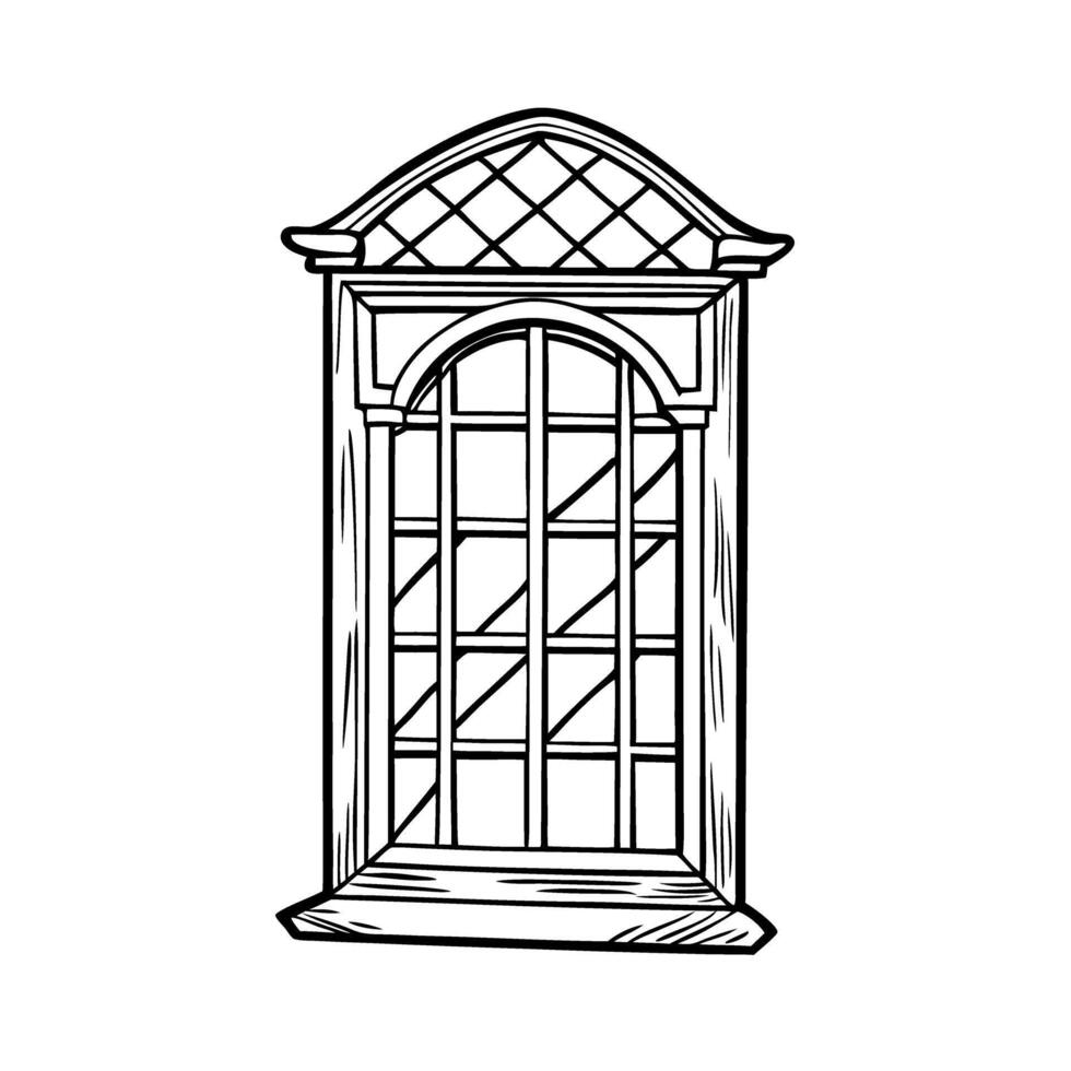 Vintage arched window elegant architectural design, intricate lattice, and classic wooden frame vector