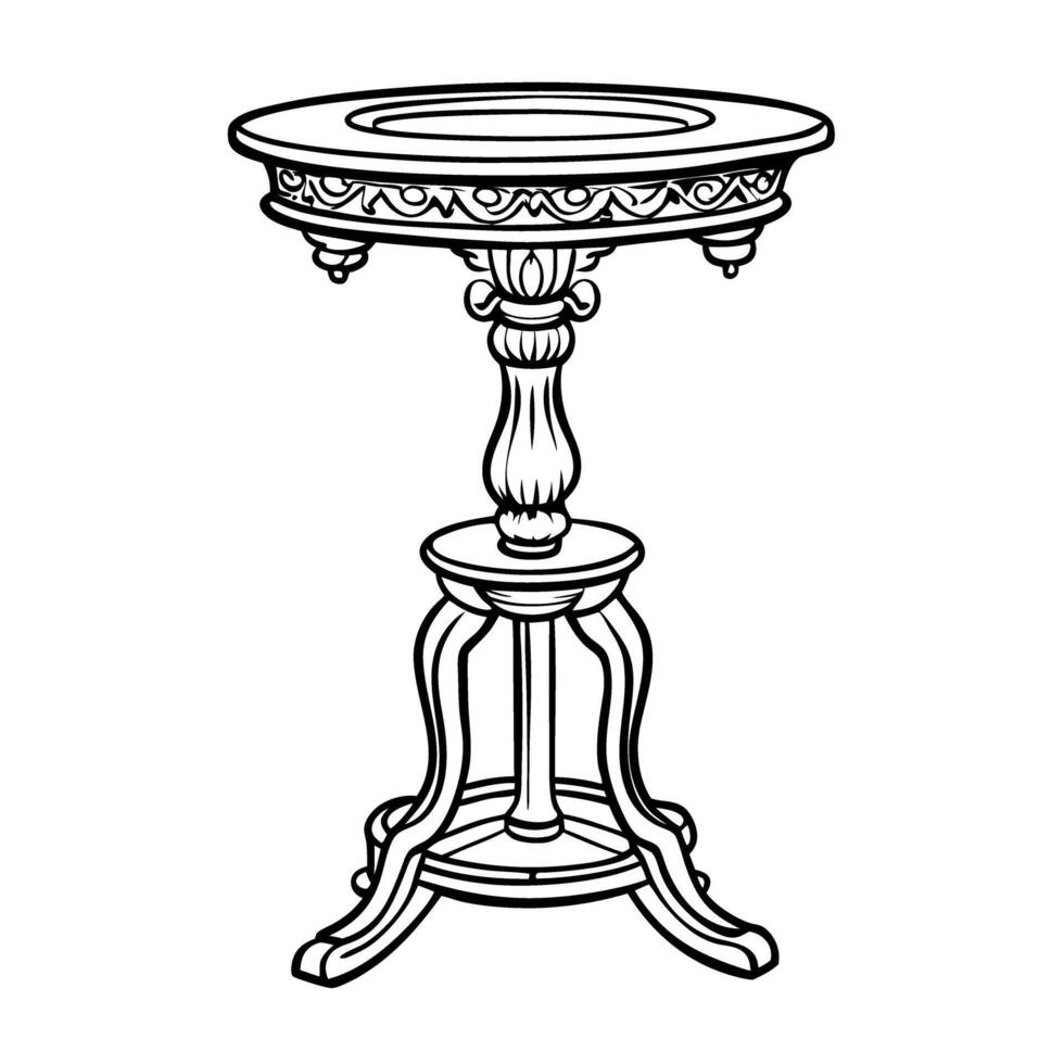 Ornate wooden pedestal table illustration, intricate design with decorative detailing and elegant legs vector