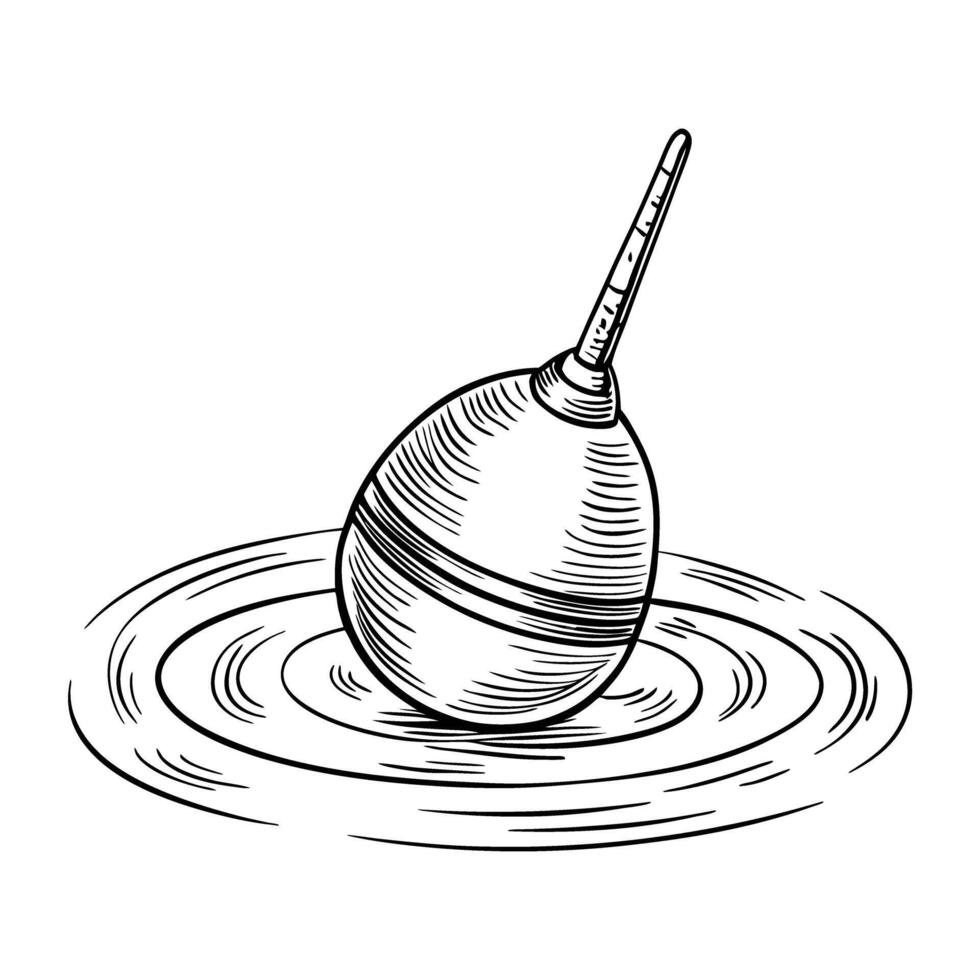 Vintage fishing bobber floating on water classic line art illustration vector