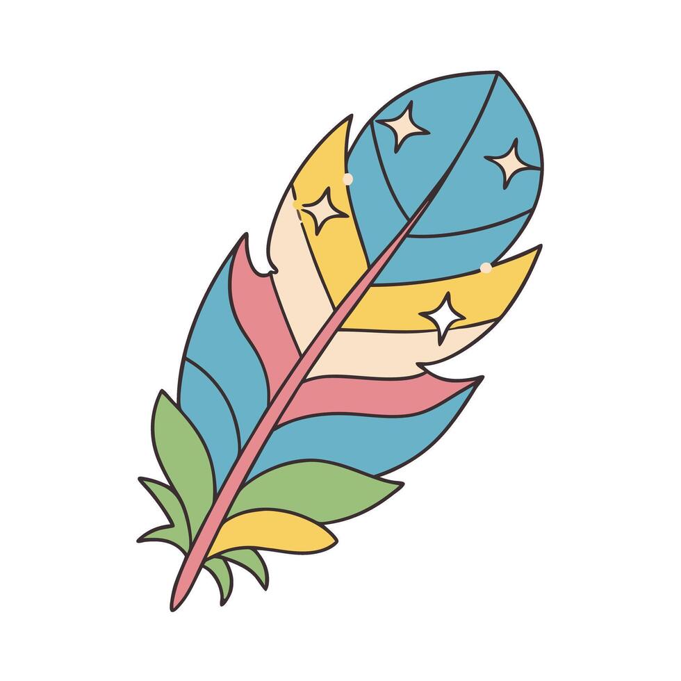 Colorful abstract feather design with geometric patterns and vibrant hues artistic bohemian illustration vector