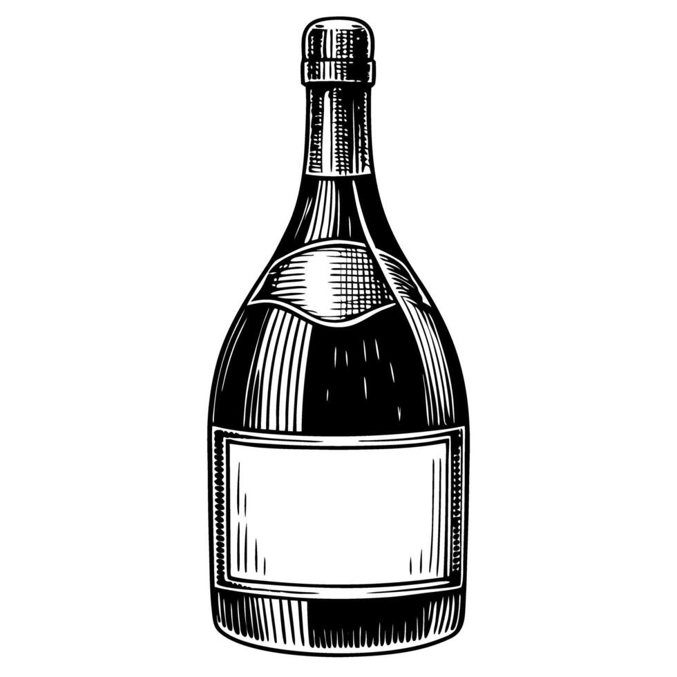 Vintage wine bottle illustration detailed etching of classic beverage container vector
