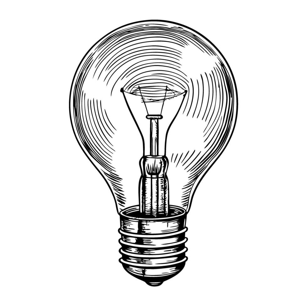 Vintage light bulb illustration retro design, sketch style, classic electric lamp art concept vector