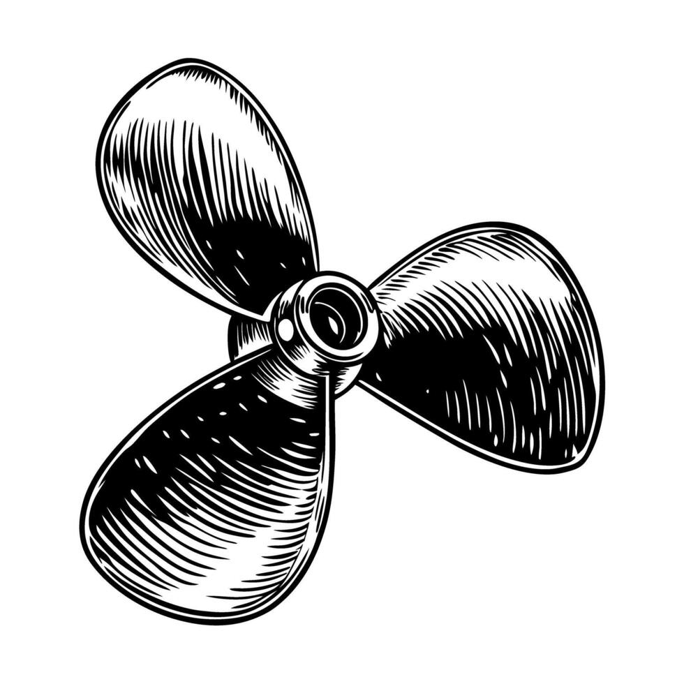 vintage boat propeller hand drawn illustration classic nautical equipment, maritime theme for retro designs vector