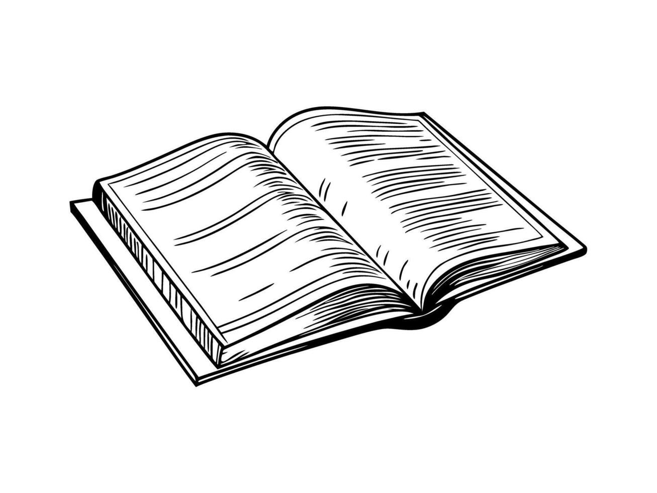 Open book illustration detailed pages, artistic sketch, reading and literature concept, black and white vector