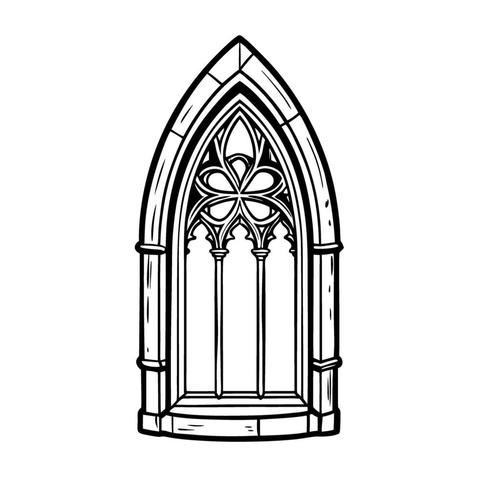 Gothic cathedral window illustration ornate architectural design with arched frame vector