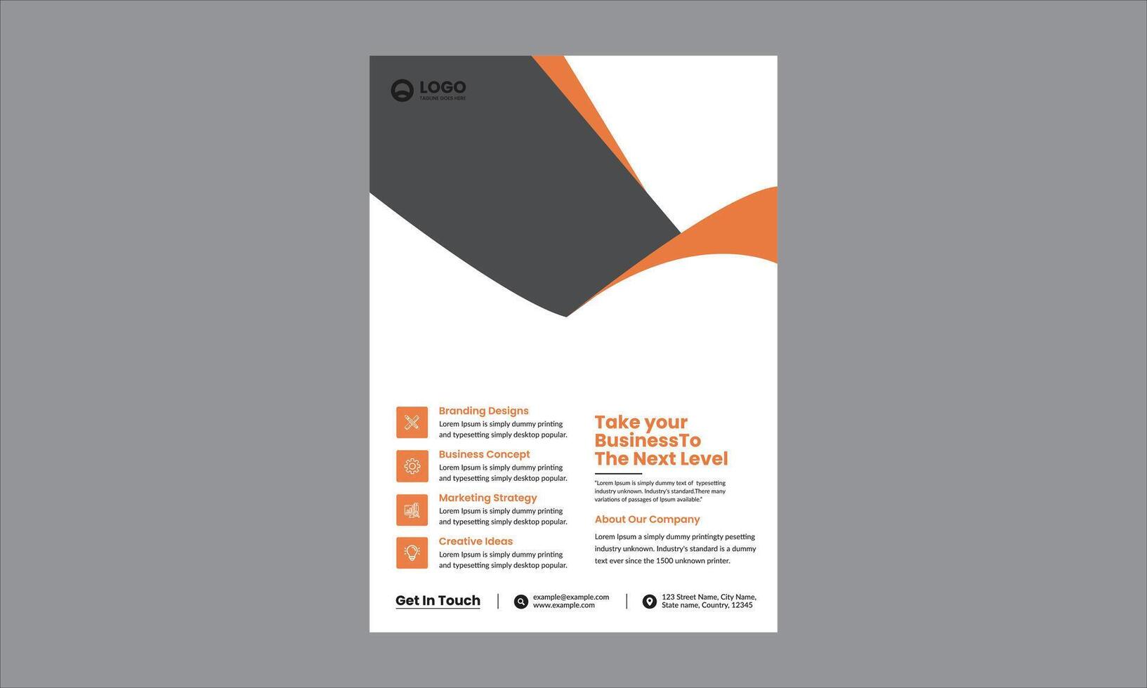 Professional, clean, and corporate-style flyer.Uses geometric shapes and minimal color contrasts to draw attention.Balanced and modern layout. vector