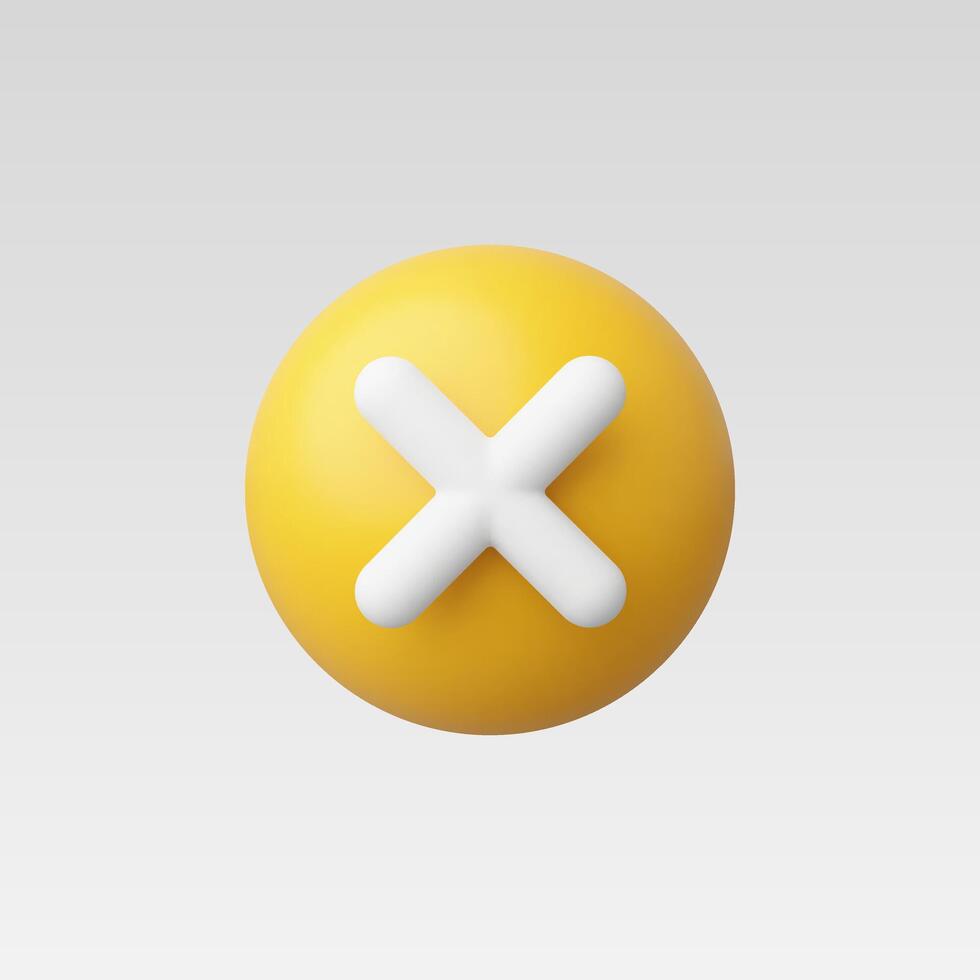 3d Realistic Yellow Cross checkmark sign vector