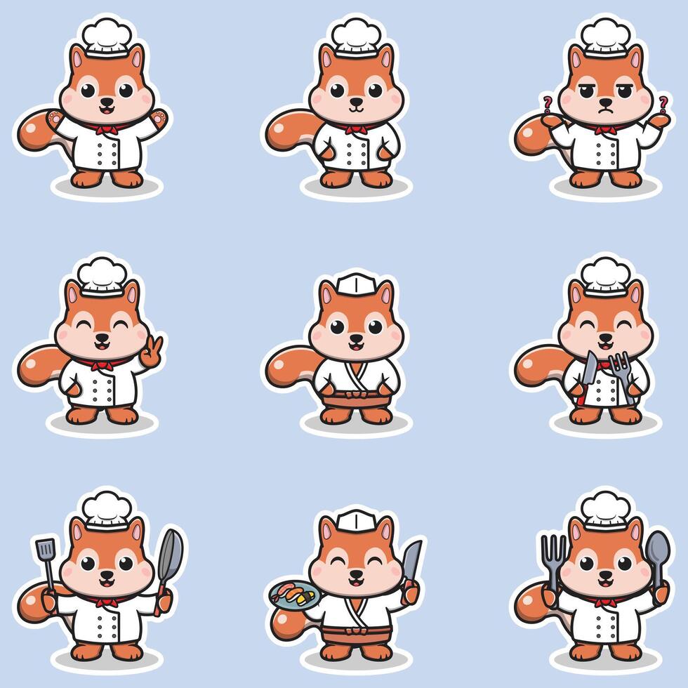 Illustrations of cute Squirrel chef mascot cartoon character vector