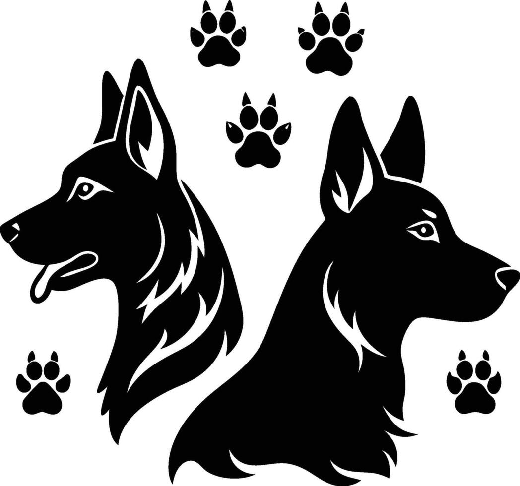 German Shepherd Silhouette with Paw vector