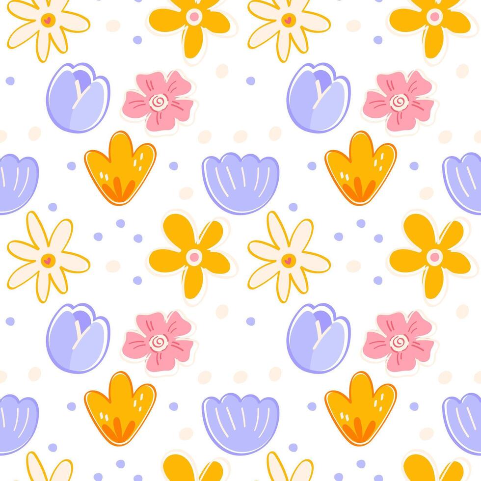 Playful floral seamless pattern with colorful blooms vector