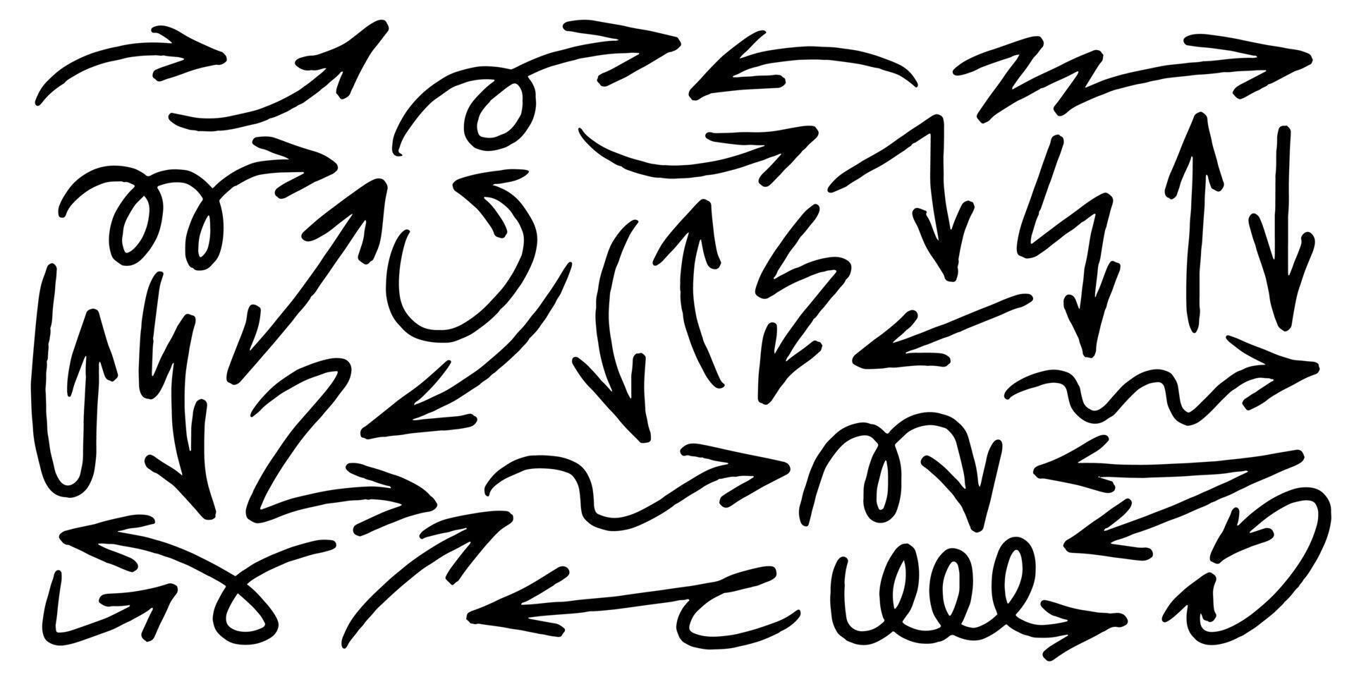Set of simple of hand drawn black arrows. vector