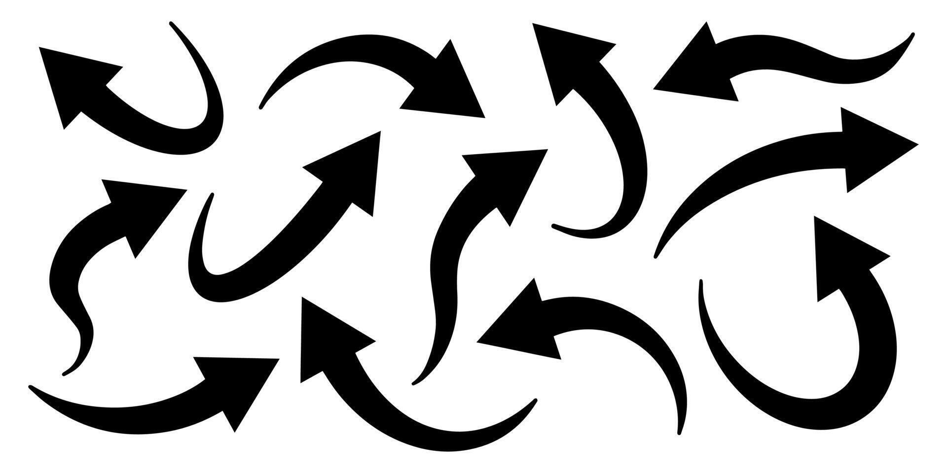 Doodle arrow elements. Hand drawn simple black arrows. Arrows to create stylish trendy design or decor, direction indication. vector