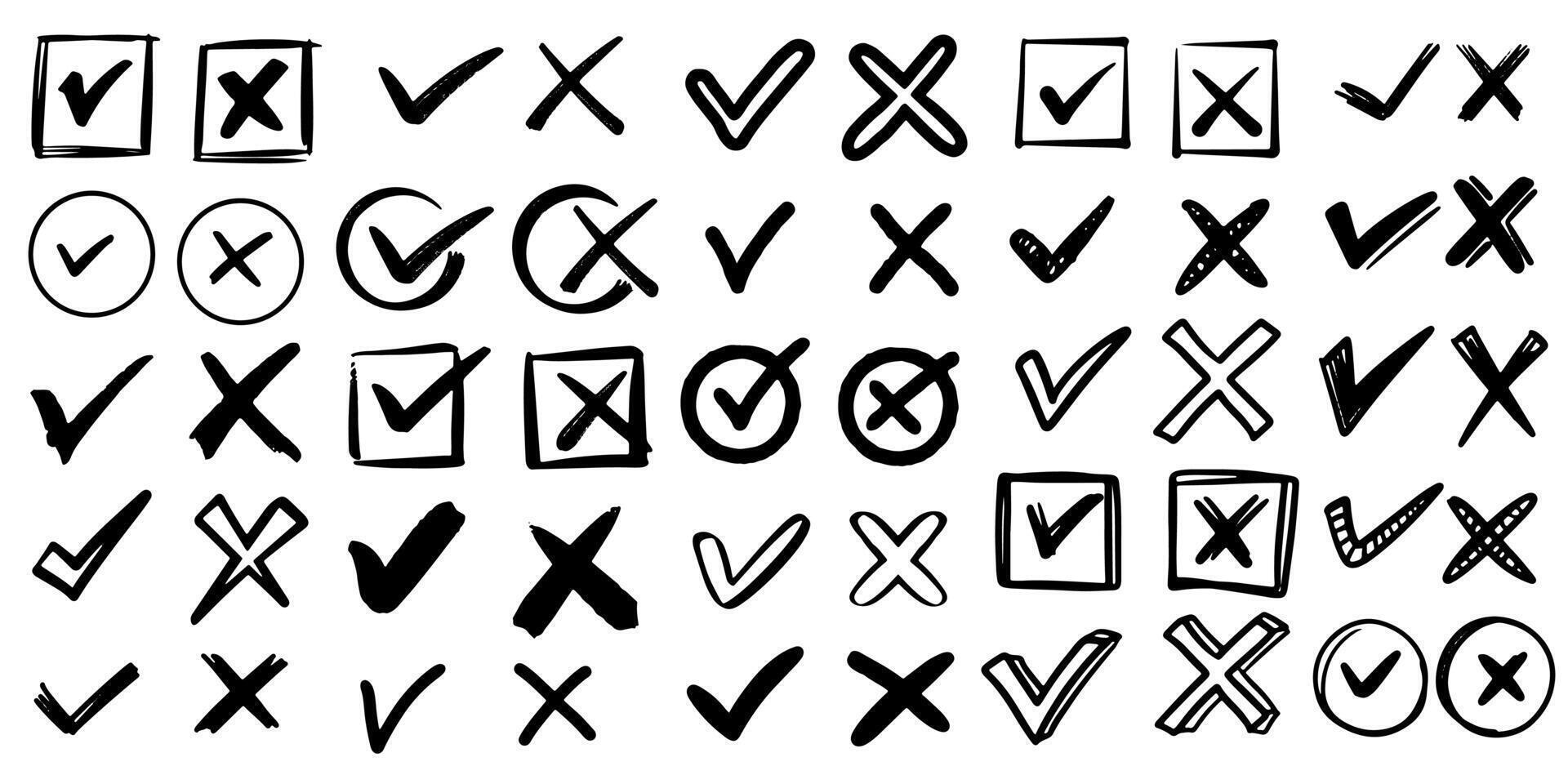 set of hand drawn check marks. checklist marks icon. doodle illustration . vector