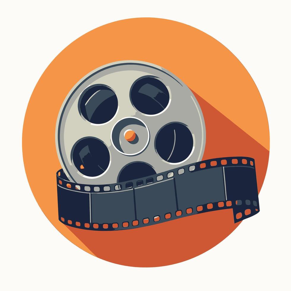 Film reel with a strip of film is ideal for design projects related to cinema, movies, entertainment, nostalgia, or vintage themes. Symbolizes storytelling. vector