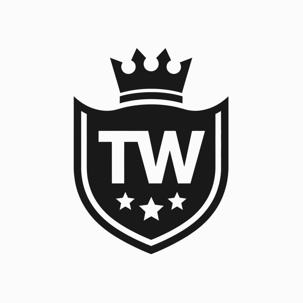 Royal TW Shield Logo - Bold Black Crest with Crown and Stars, Ideal for Sports, Security, or Premium Branding, Symbolizing Strength and Honor vector