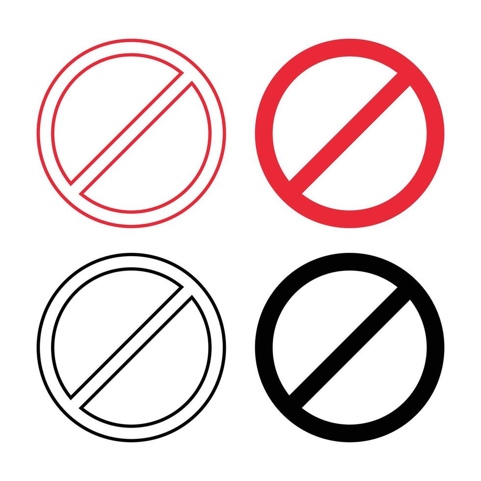 Prohibited No Sign Line Flat Set, Isolated On White Background. vector