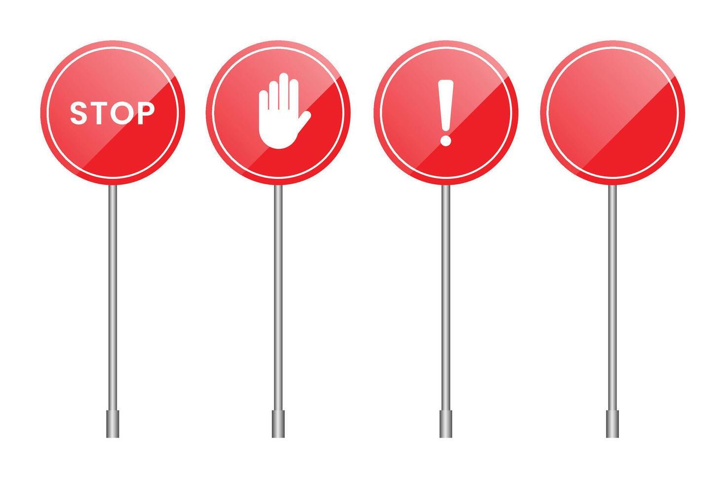 Set danger warning traffic road sign in realistic style on isolated background. vector