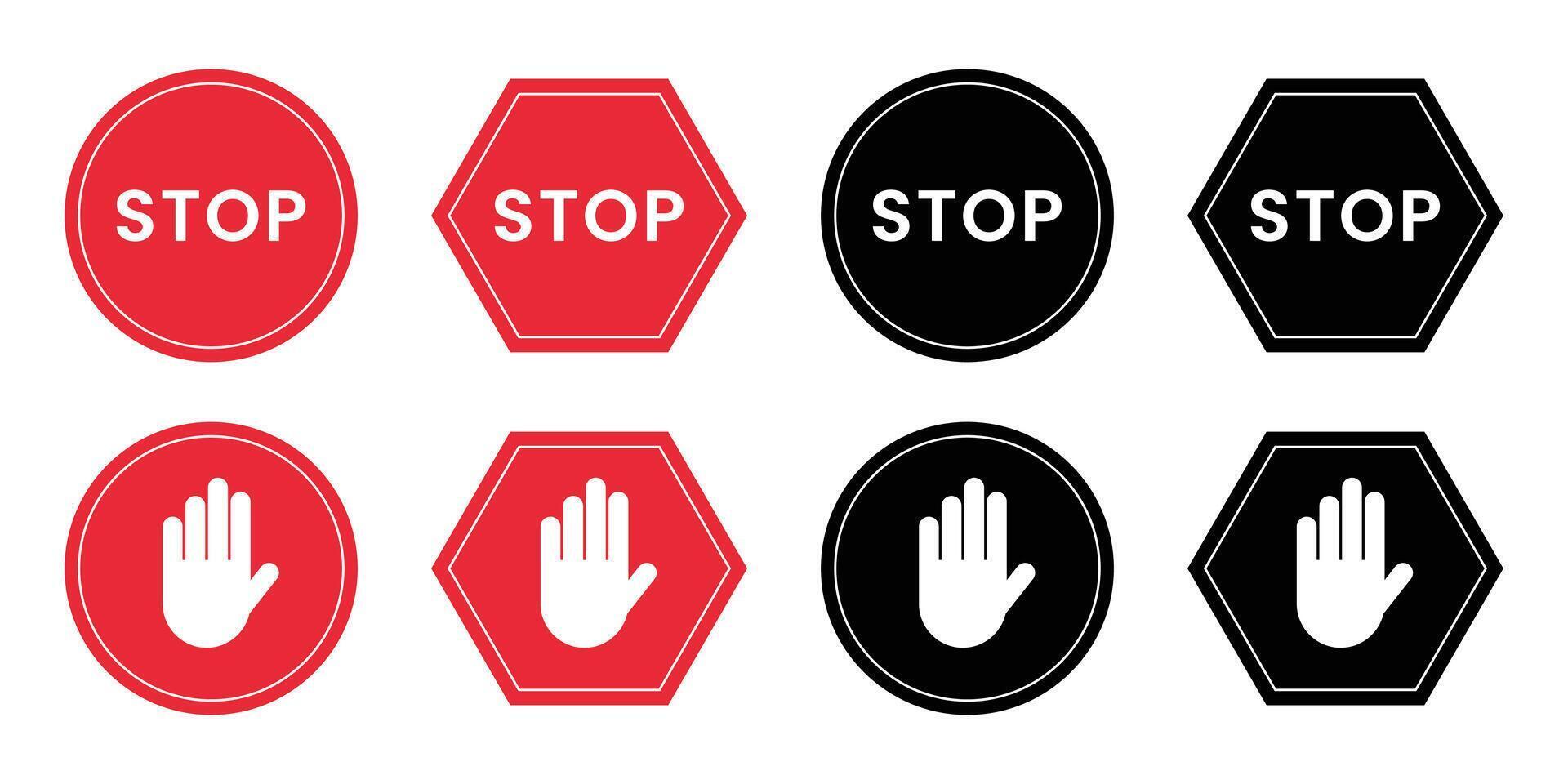 Stop Signs Red And Black Set On A White Background vector