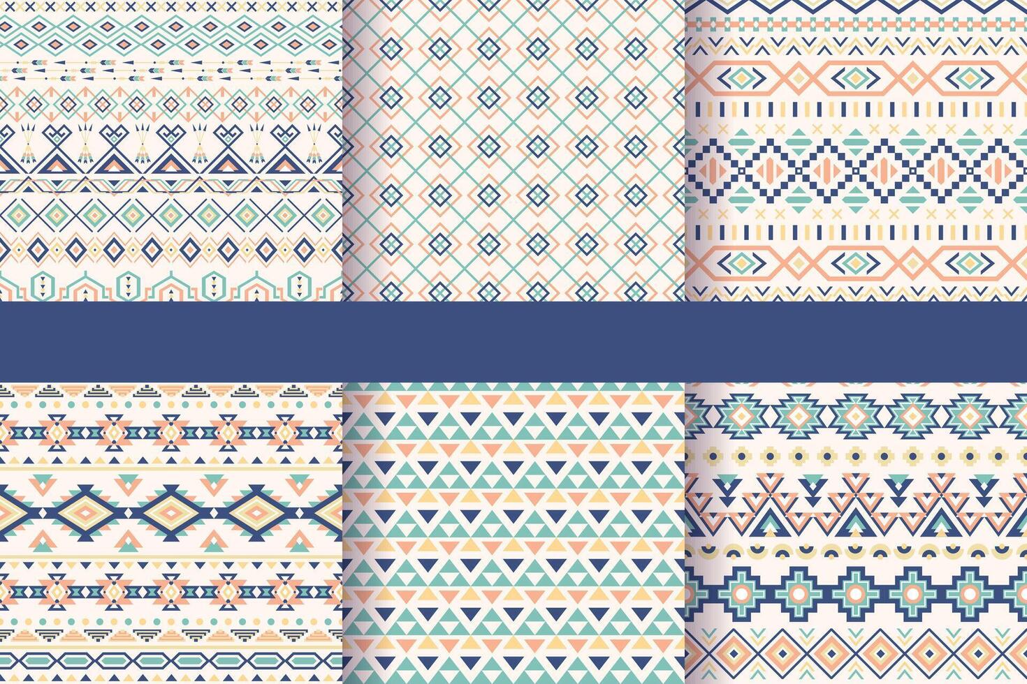 Set of six ethnic seamless patterns. Aztec geometric backgrounds. Stylish navajo fabric. Modern abstract wallpaper vector