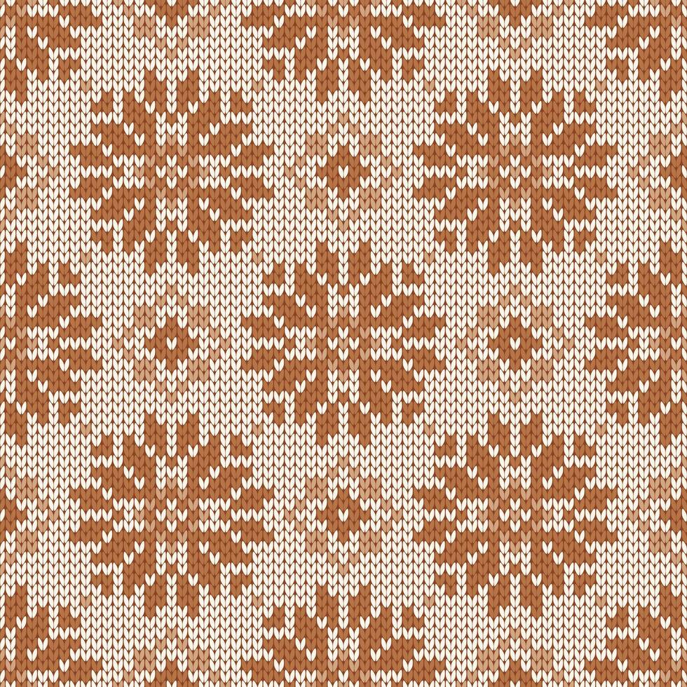 Scandinavian knitted seamless pattern. Norwegian native style sweater. Wool texture. Winter holiday background with snowflakes, beige colors vector