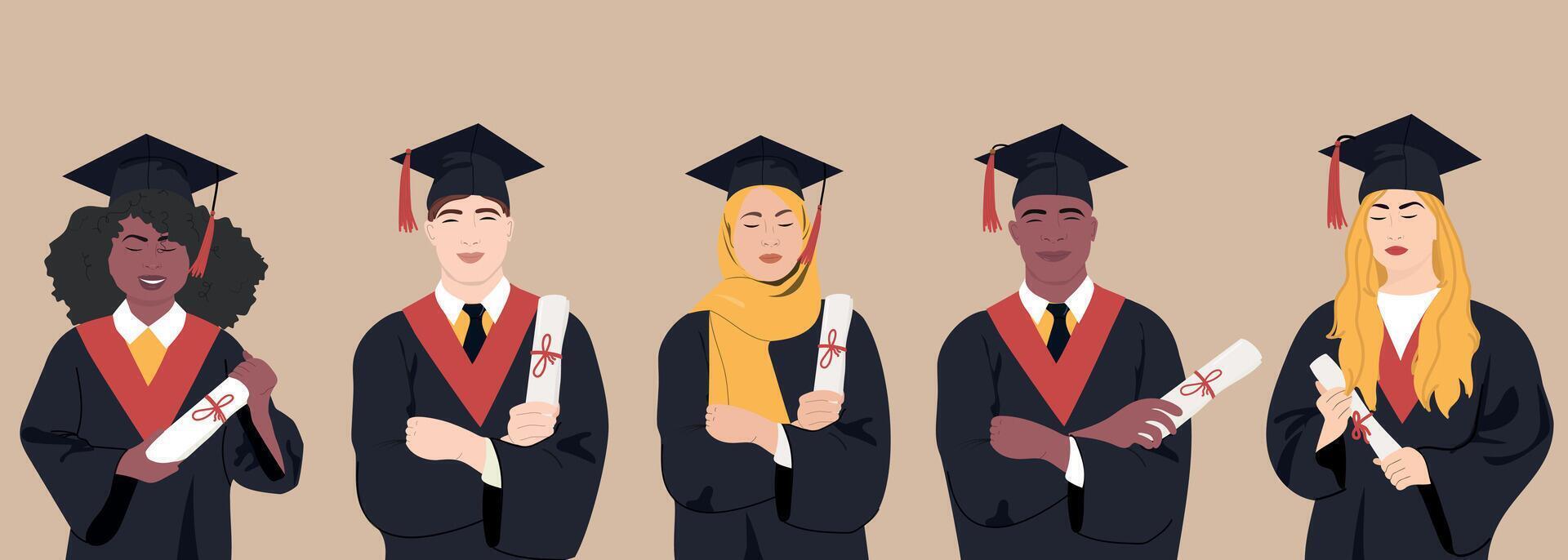 Graduation banner with students vector