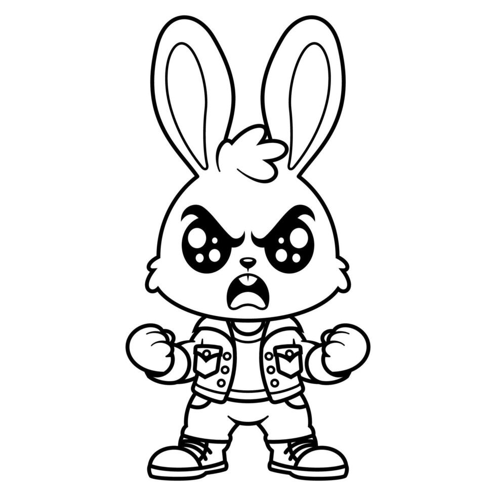 The bunny is wearing a jacket and is angry, for coloring vector