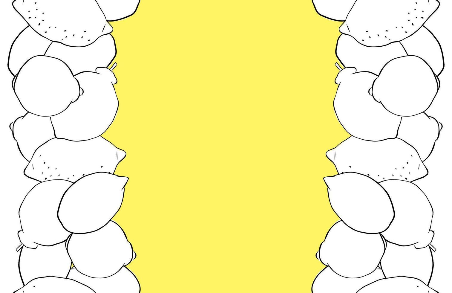 Lemon whole fruit seamless vertical border frame isolated on transparent background. graphic line ink black and white illustration. art for food design, recipe, cook book, packages, menu vector