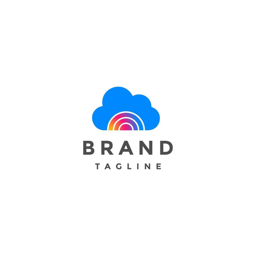 Colorful Arches In Blue Clouds Logo Design. Blue Clouds With Waves Of Colors In It Logo Design. vector