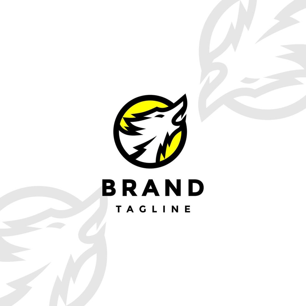 Howling Wolf Silhouette Line Logo Design. Brave Howling Wolf In Circle Line Logo Design. vector