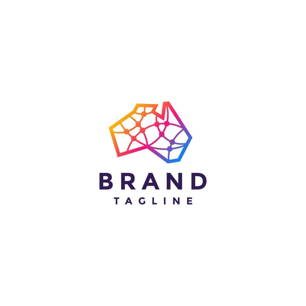 Colorful Australia Connection Network Logo Design. Connection Dots Line In Australia Continent Icon Logo Design. vector