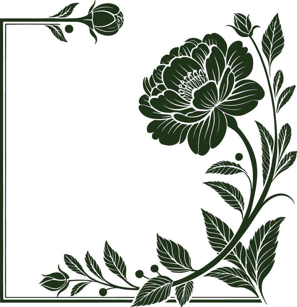 a flower and leaves in a square frame vector