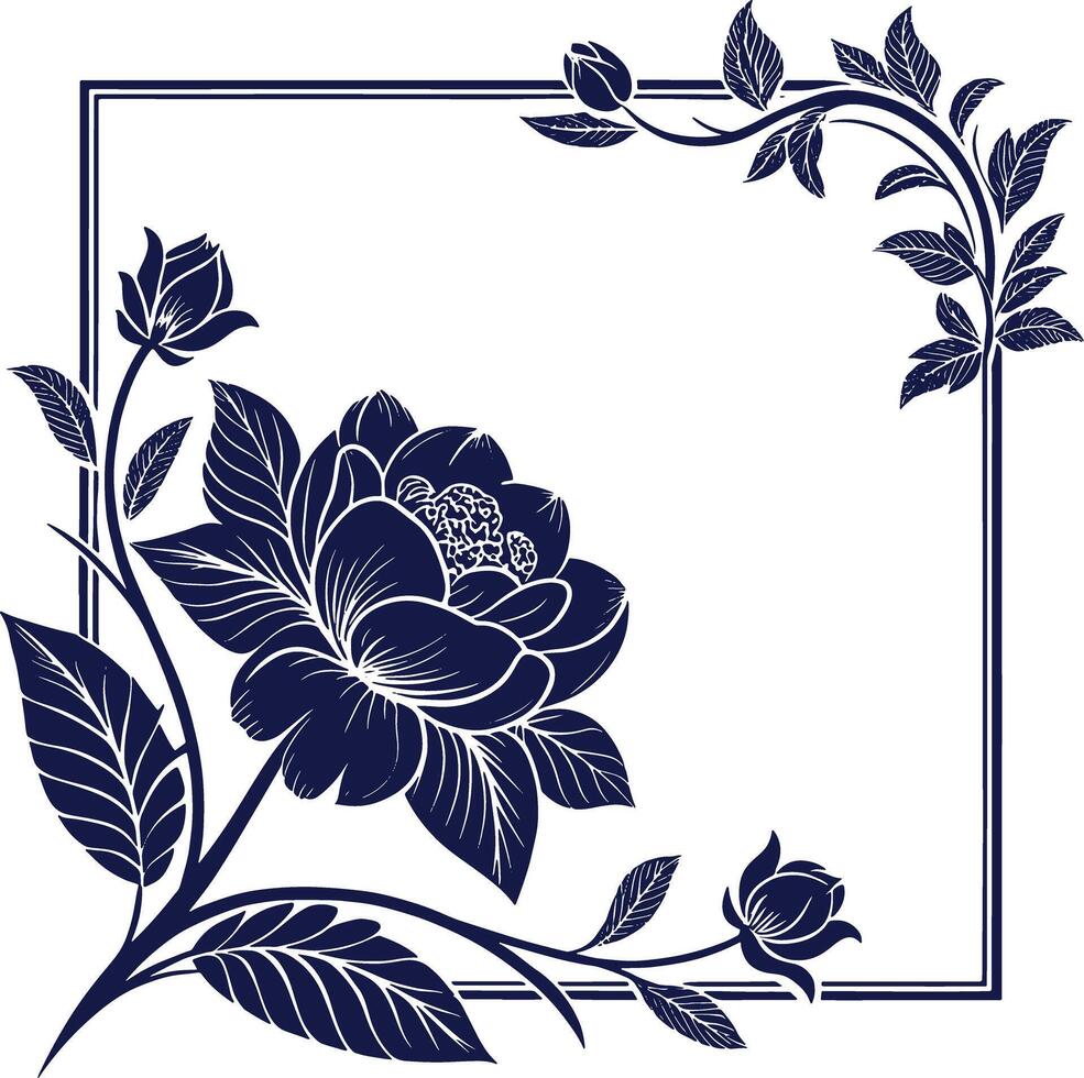 a blue flower in a square frame vector