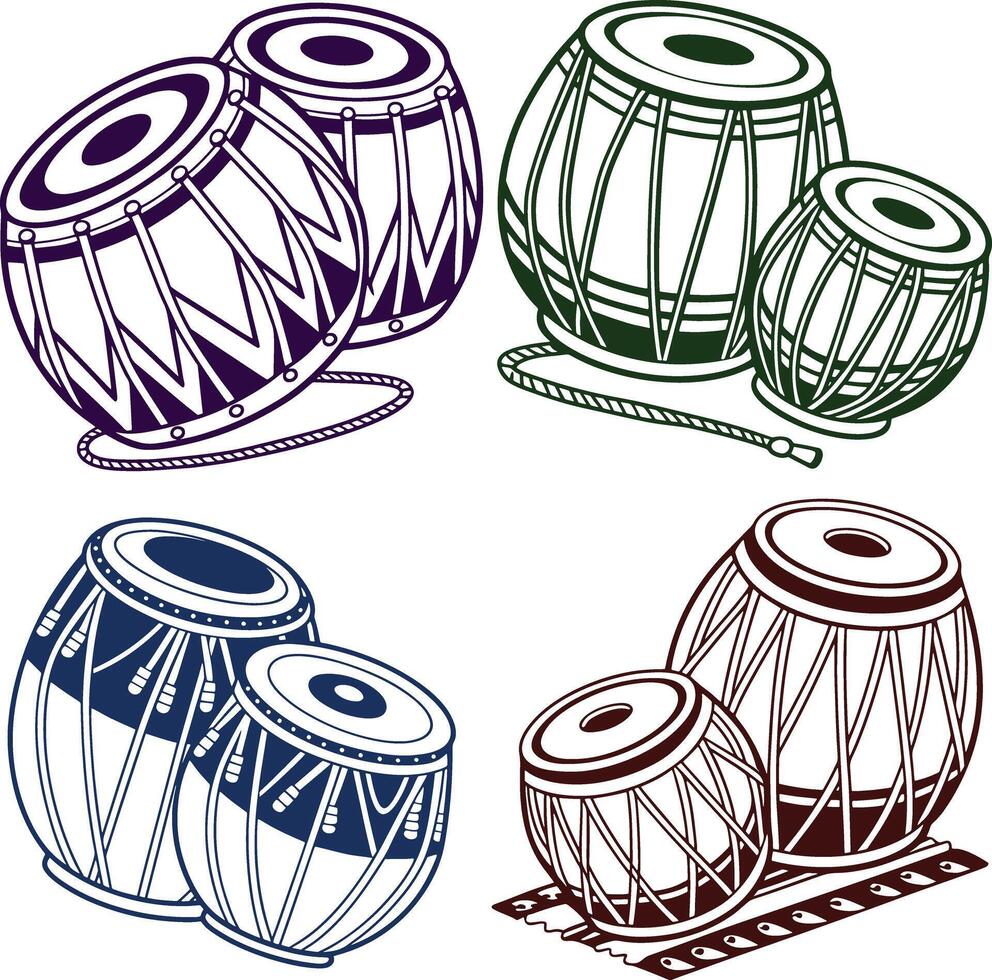 indian drums set of four drums illustration vector