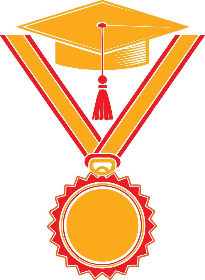 a graduation cap and medal on a white background vector