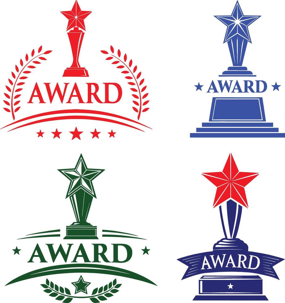four awards logos with stars and laurels vector