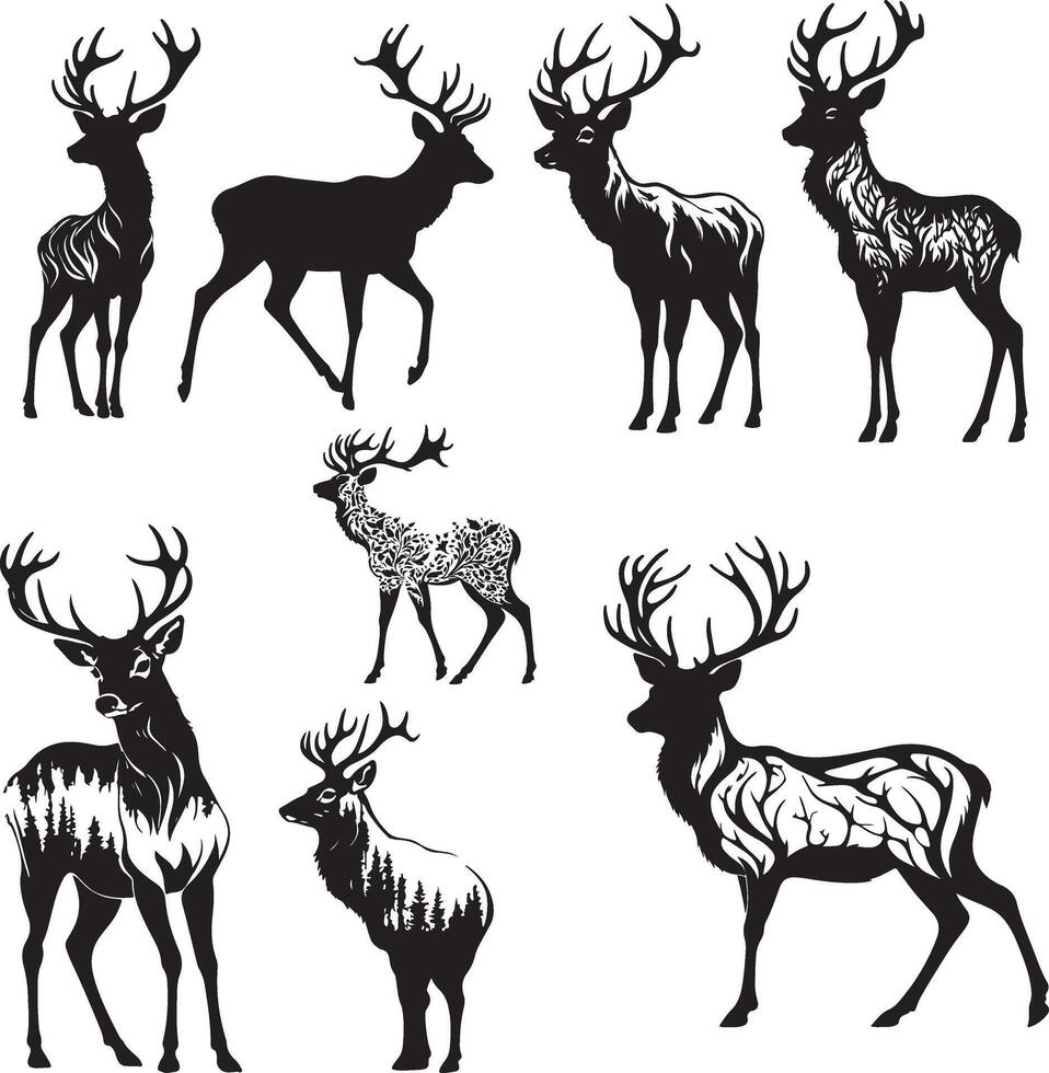 deer silhouette set of different animals vector