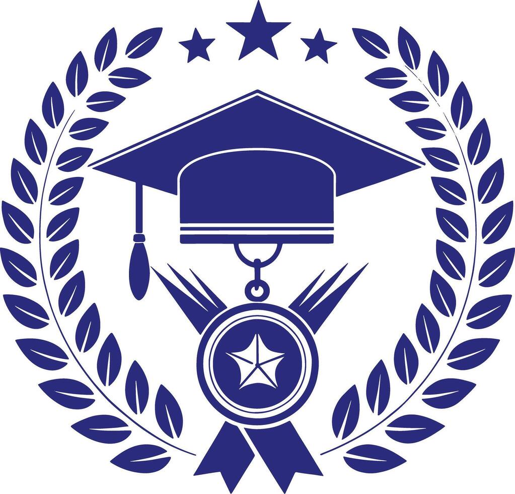 a graduation cap and laurel wreath with stars vector