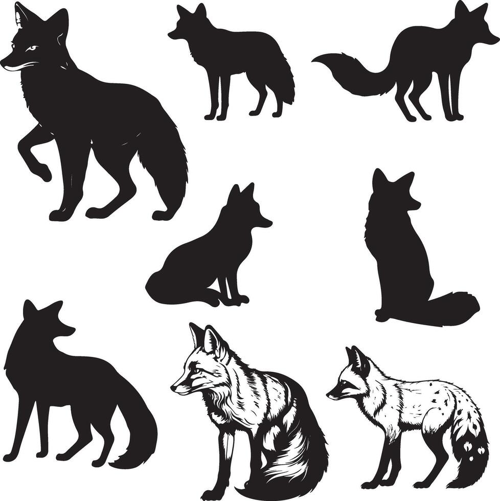 fox silhouettes set of animals illustration vector