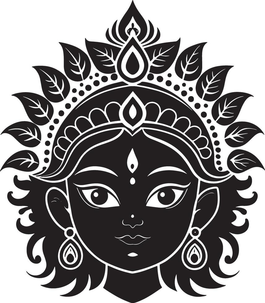 the face of a hindu goddess in black and white vector