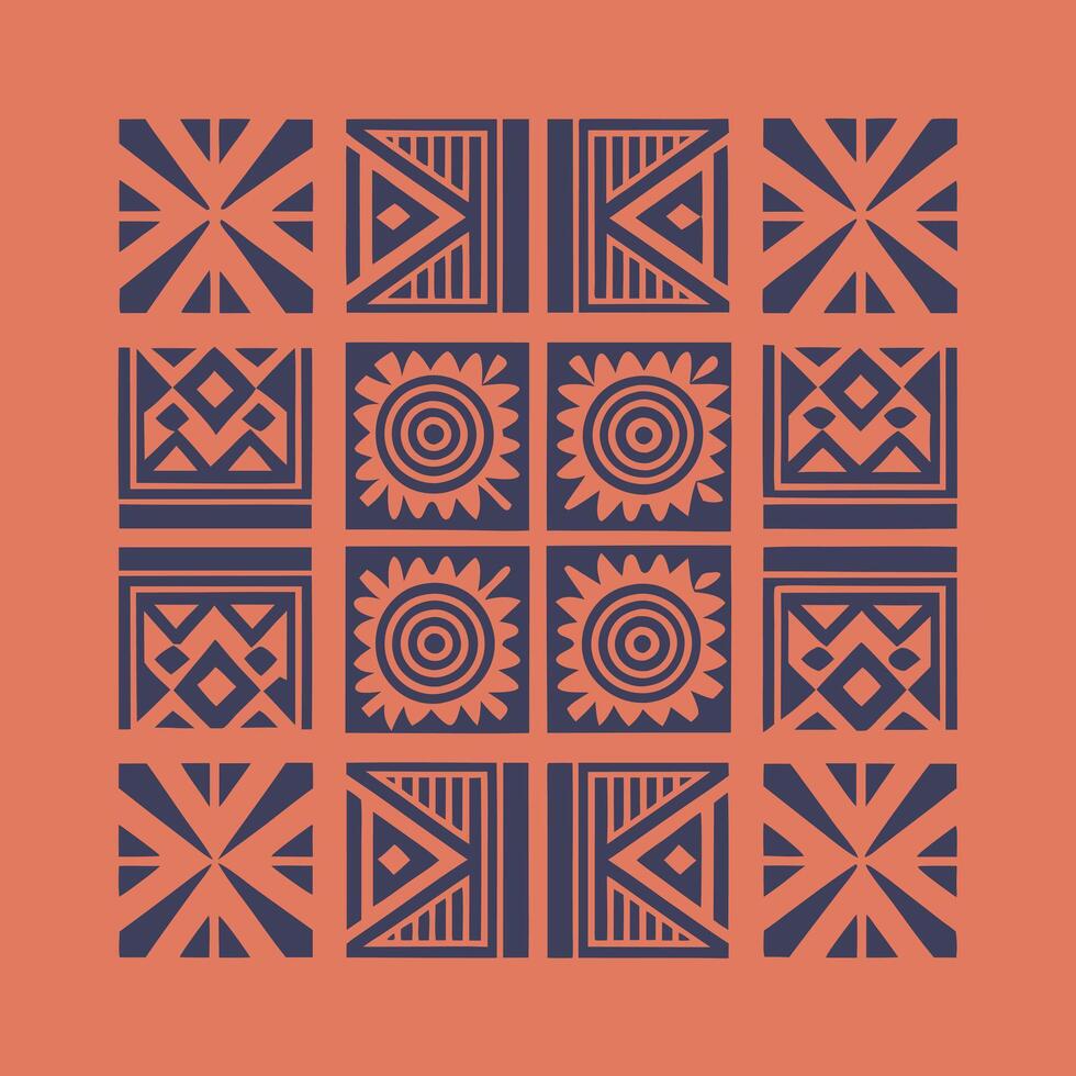African Tribal Mask Pattern in Gold and Red vector
