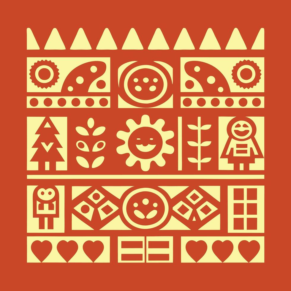African Tribal Pattern in Gold and Red vector