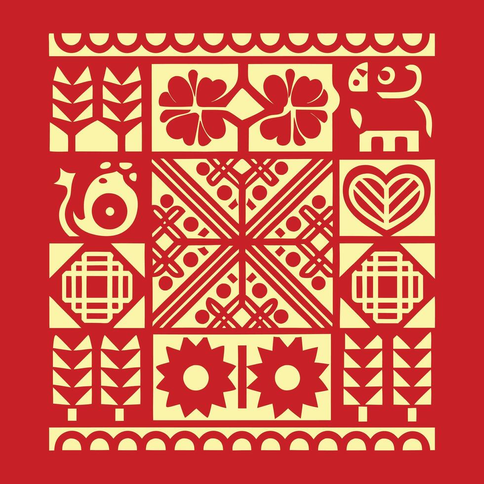 Ndebele Geometric Owl Pattern, African Tribal Style vector