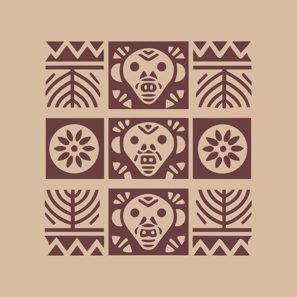 Bold African Tribal Pattern on Red vector