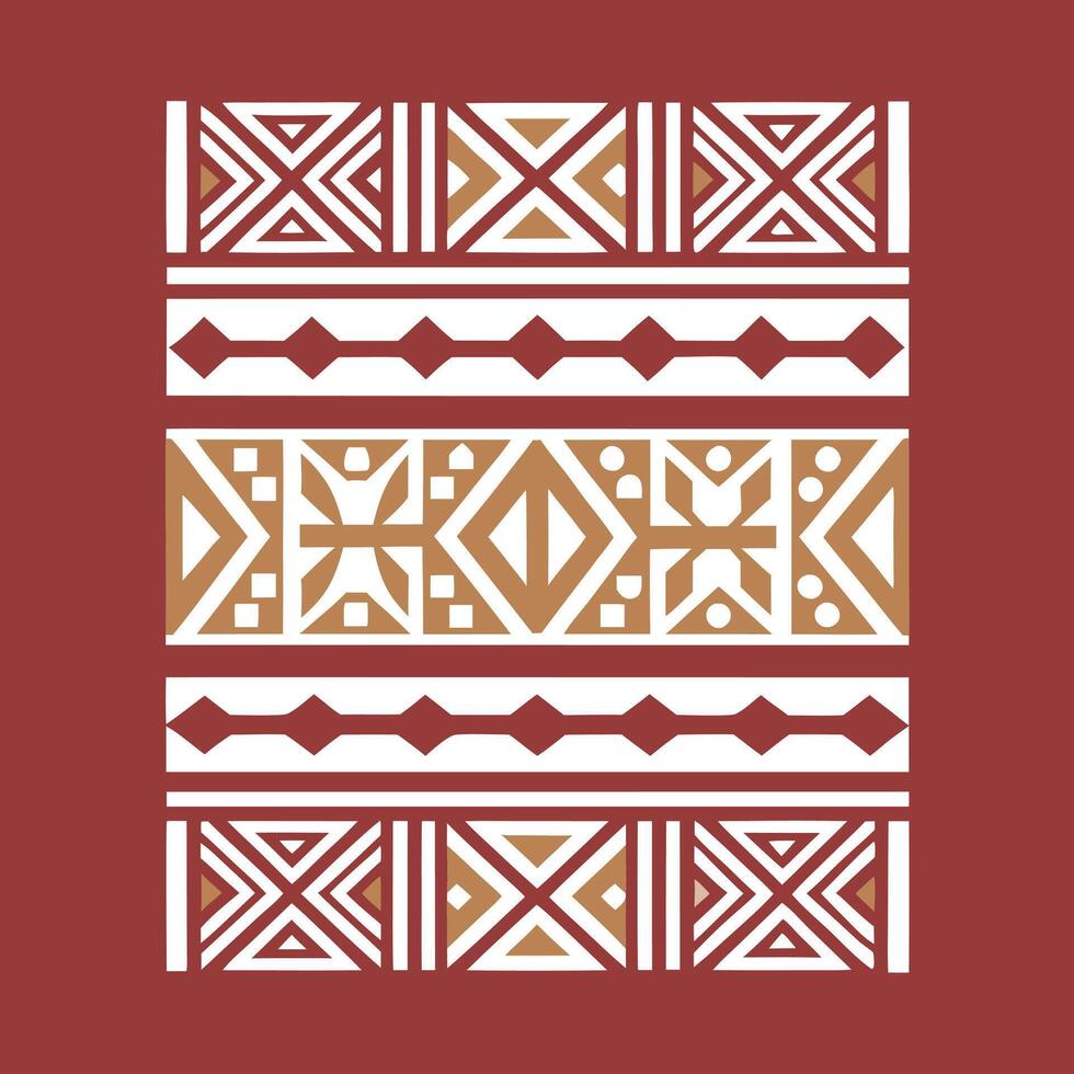 Geometric African Tribal Pattern in Blue, Red, White vector