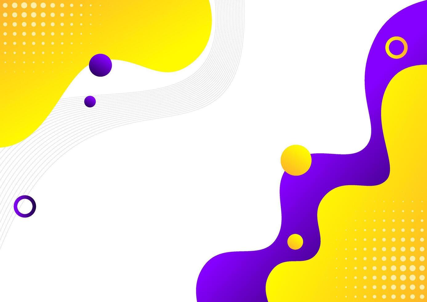 Abstract gradient yellow and purple fluid shape background with halftone dots. illustration vector