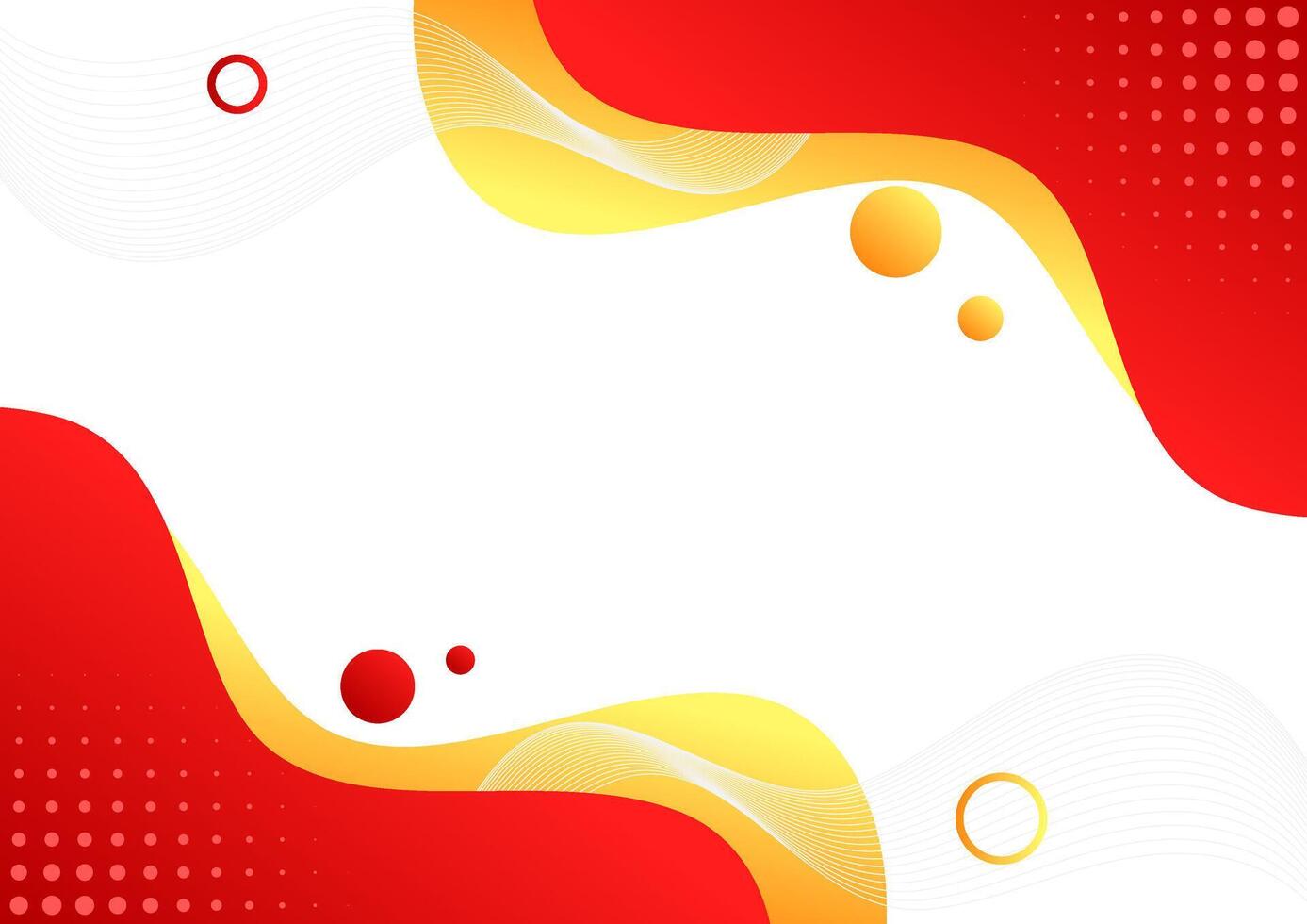 abstract gradient red and yellow fluid shape background with circles bubbles and flowing line vector