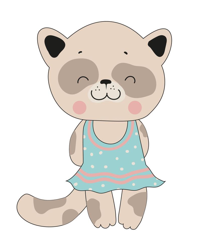 A cartoon cat in a dress with a bow vector