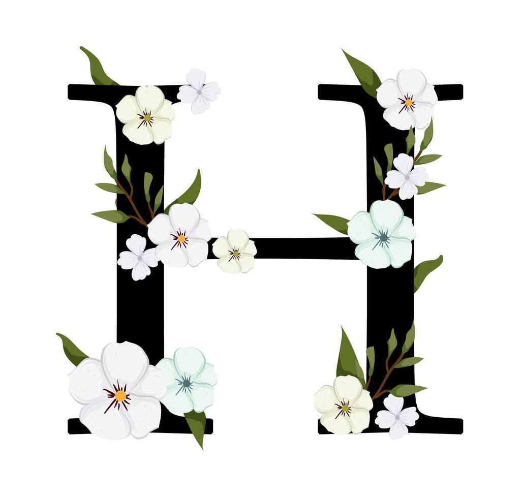 The letter h is made of flowers and leaves vector
