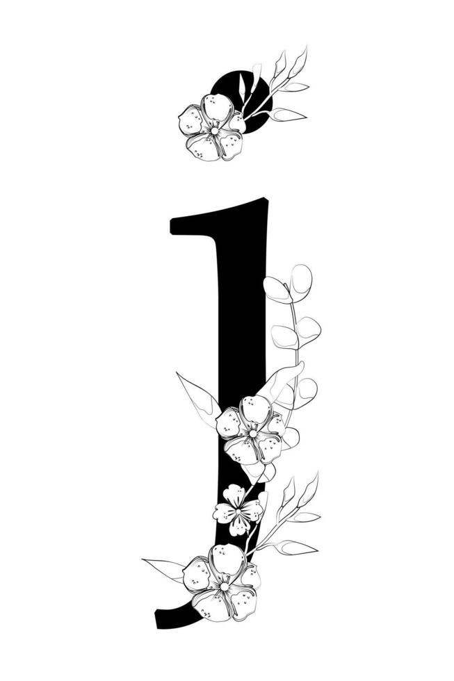 A black and white drawing of the letter j with flowers vector