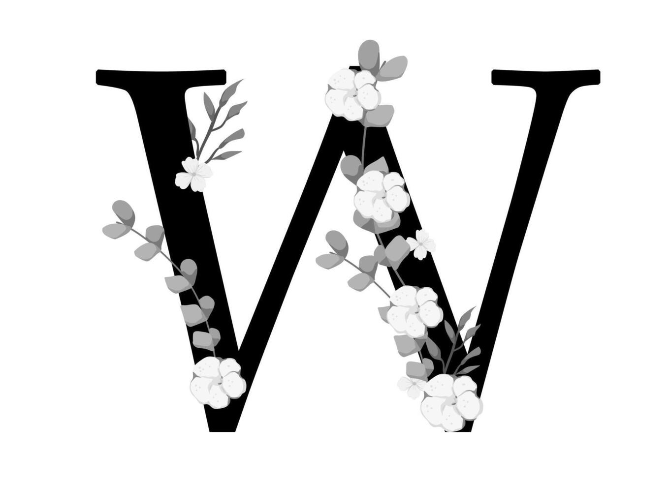 The letter w is surrounded by flowers vector